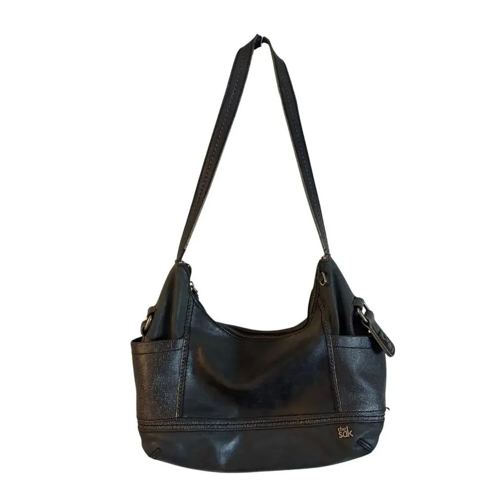 The Sak Kendra Hobo Leather Handbag Boho Y2K Shimmer Details Dark Gray